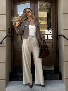 Elyressa 女士编织休闲度假风格通勤秋冬夹克 - 棕色 - 查看 3