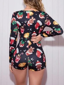 SweetSlumber 圣诞可爱姜饼人图案女士睡衣连体衣，冬季款 - 彩色 - 查看 2