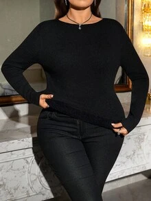 SHEIN Clasi Kurvenreiches Pullover-Sweatshirt in Große Größen mit einfarbigem Rundhalsausschnitt und Thermofutter, warme Kaschmirinnenfütterung, warm und bequem, hochwertig Pullover 2025 Neu, bequem und warm gegen Kälte, Herbst Damen, Winter für Damen, Vintage, Herbst, Winter für Damen, Herbst Große Größen, Büro für Damen, Herbst für Damen, Elegant für Damen, Damen Herbst, Büro, Halloween, Halloween Kostüme, Halloween, Halloween Damen, Herbst Oberteile, Old Money Stil Damen, Damen Winter, Weihnachten geeignet für vielfältige Anlässe Herbst - Schwarz - Übersicht 7