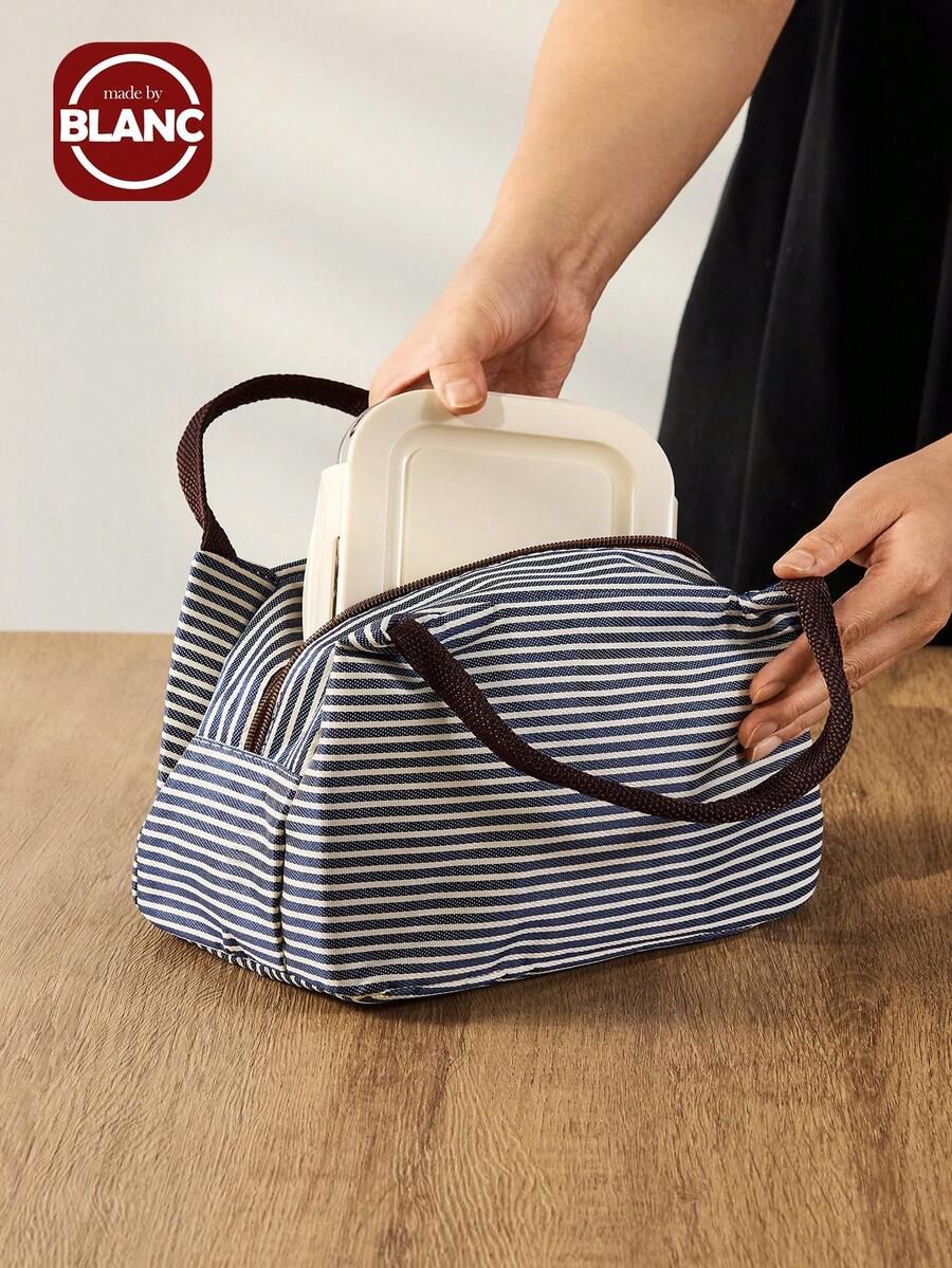 1入組喇叭條紋圖案便當袋 - 藍色 - 查看 1