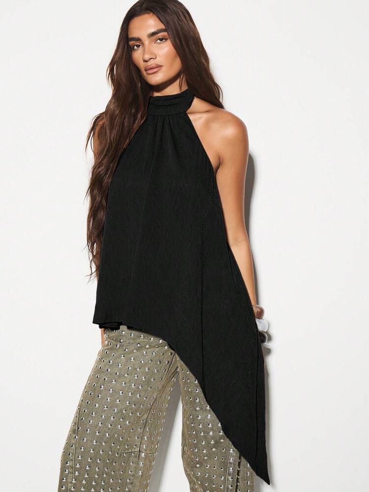 KIZN Halter Neck Asymmetric Hem Top