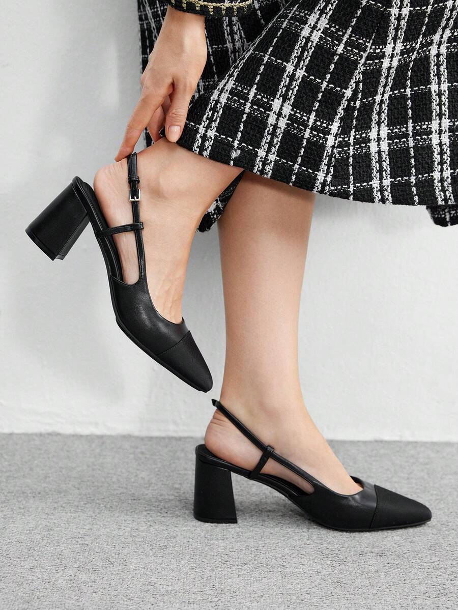 CUCCOO BIZCHIC Women's Fashionable Elegant Pointed Toe Color Block High Heels - Black - View 1