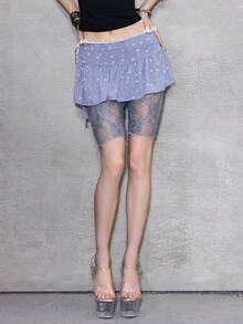 ROMWE Avant Women's Retro Collegiate Ballet Sports Lace Trim Sexy Low Waist Sheer 3/4 Leggings - Grey - View 5