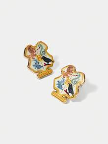 HARRY POTTER X SHEIN 1 Pair Fashionable Cartoon College Badge Stud Earrings - Gold - View 3