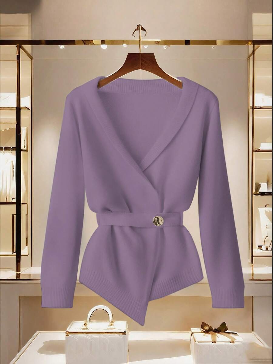 Franclia Unique Design Solid Color Wrap Cardigan For Women - Purple - View 1