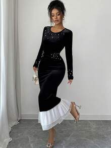 Modelyn Elegant Bubble Design Mermaid Dress With Long Sleeves (Random Bubble Decor) Women Party Dress Elegant Luxury Dress For Women Long Bodycon Dress Long Sleeve Elegant Dress Elegant Midi Dress