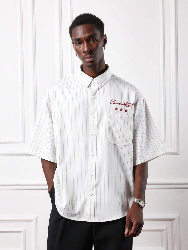 Striped Button Down Shirt With Logo