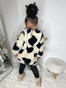 SHEIN 年轻女孩心形图案连帽休闲运动衫 - 白色 - 查看 2