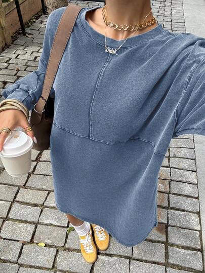 Muchica Vestido mini de manga larga con efecto desgastado y lavado ácido en estilo vintage para mujer, vestido vaquero azul de mujer de manga larga, vestido de mujer de chambray azul polvoriento, vestido de mujer de denim con curvas