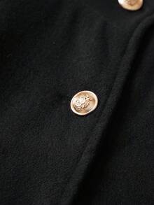 Firerie 女士优雅精致端庄日常通勤都市时尚新时尚街头风格立领金属扣腰部收紧 A 字下摆黑色双面羊毛大衣秋冬女装 - 黑色 - 查看 11