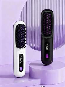 无线直发梳，带液晶显示屏，可调节温度，便携式迷你旅行直发梳，负离子热梳，女士造型器，防烫伤，陶瓷涂层