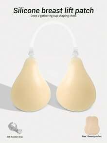 SHAPORA Thin Spoon-Shaped Silicone Breast Lift Tape, Invisible Bra Adhesive Cleavage Enhancer, Bust Shaper - Apricot - View 1