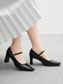 CUCCOO BIZCHIC Giày cao gót đế dày có khóa cài, màu trơn, kiểu dáng thường ngày, đa năng, thích hợp cho mùa Giáng sinh và mùa xuân. - màu đen - Xem 4