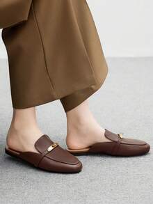 CUCCOO BIZCHIC Women's Round Toe Flat Casual Mule Shoes, Comfortable Loafers For Commuting, Shopping, Dating For Christmas Spring Shoes Fall Shoes - Brown - View 9