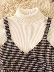 Franclia Camiseta de mujer con nuevo diseño de cuadros y decoración de botones