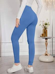 Modelyn 女式字母徽标抽绳紧身弹力打底裤 - 藍色 - 查看 2