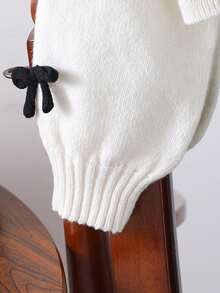 SHEIN Elladie kids Tween Girl' 休闲时尚可爱柔软简约优雅 3D 蝴蝶结长袖短款开衫毛衣，适合居家、日常穿着、上学、外出、派对、秋冬 - 白色 - 查看 4