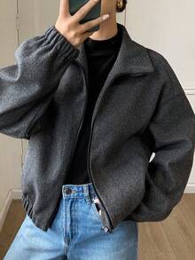 Livesso 女士宽松外套，休闲商务风，带大口袋，适合办公室穿着，秋冬季保暖内衬女式外套 - 深灰色 - 查看 8