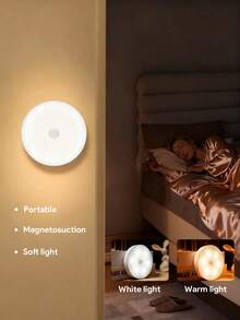 3 Packs Motion Sensor Closet Lights - Magnetic, USB Rechargeable, 8-LED Wireless Indoor Lighting,120° Ultra-Wide Infrared Induction, Semi-Flush Mount, Plastic Shade, Battery Powered, Hallway, Stairs, Bedroom, Infrared Sensor, Yellow/White LED - Multicolor - View 4