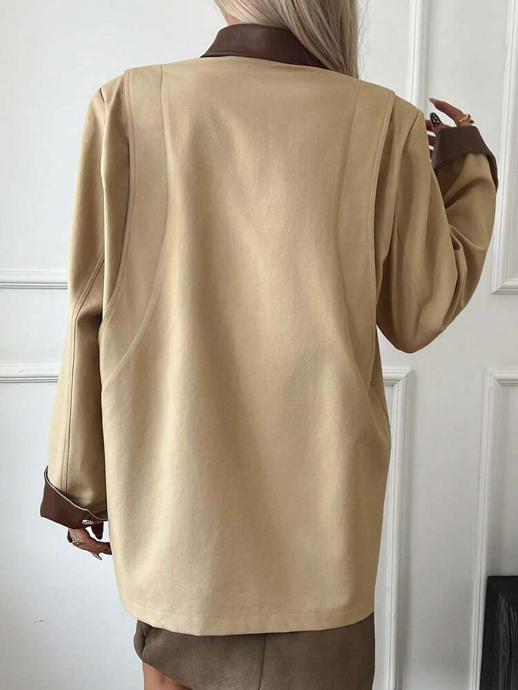 Women's Casual Colorblock Loose Trench Coat, Autumn Jacket
