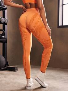 Powerista Women's High Waist Seamless Elastic Curve Leggings - Orange - View 2