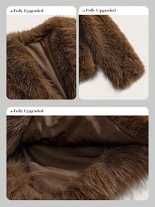 Anewsta 复古仿毛领夹克，秋冬时尚单品 - 棕色 - 查看 5