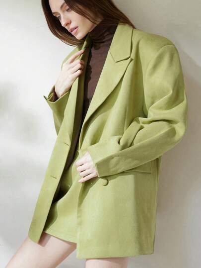 Aveloria Modichic Women's Deer Velvet Asymmetrical Long Sleeve Blazer & Flared Hem Skirt Suit Set