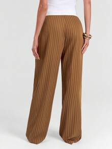 SHEIN Forever 21 春夏女士浪漫/舞会/正式/生日/90 年代/商务休闲女士/优雅/西部装/外出/时尚/休闲/千禧年/俱乐部/办公室/鸡尾酒会/复古/狂欢节/有趣/优雅/老钱/街头服饰/度假/乡村音乐会/工作/端庄/春假/单身派对/音乐会/坏人/基本款/毕业低腰宽松直筒裤 - 棕色 - 查看 2