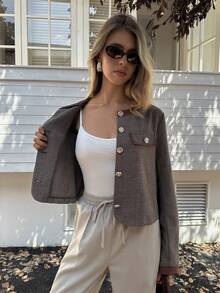 Elyressa 女士编织休闲度假风格通勤秋冬夹克 - 棕色 - 查看 6