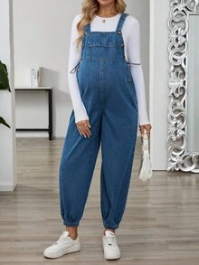 SHEIN Maternity Casual Washed Jogger Jumpsuit - Blue - View 5