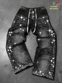 Manfinity EMRG Men's Multicolor Rhinestone Sweatpants With Geometric Pattern And Straight Leg Design - Multicolor - View 1