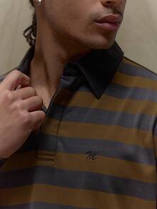 Musero Striped Oversized Long Sleeve Button Up Hidden Placket Collared Polo Shirt Top Fall SPRING SUMMER - Multicolor - View 6