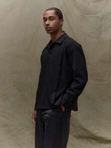 Musero Relaxed Fit Long Sleeve Collard Front Centre Button Up Shirt Double Sided Buttons Style Fall Autumn Winter