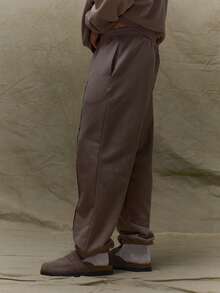 Musero 男士宽松版型束脚高级慢跑裤，弹性腰带，束脚设计，仿拉链门襟，秋冬款 - 灰色 - 查看 3