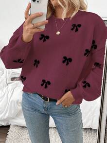 SHEIN LUNE 2025秋冬新款时尚博主同款蝴蝶结设计休闲套头毛衣 - 彩色 - 查看 6