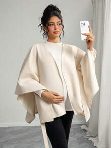 Momance Maternity Regular Cardigan With Batwing Sleeves And Belt, Wool Blend
