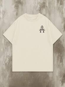 Manfinity EMRG Plus Size Men's Khaki/Beige Round Neck Short Sleeve T-Shirt With Faith And Little Girl Reading Bible Print, American Vintage, Streetwear Style, Casual, Summer