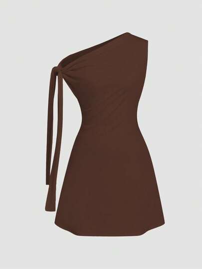 Celisse Vestido corto asimétrico con nudo en la cintura para mujer