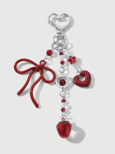 Kawaii 1 pieza Llavero/Accesorio para bolso de resina con diseño de pez, corazón, lazo o fresa, de cristal acrílico rojo, de alta calidad y moda, adecuado para mujeres/niñas, uso diario o como regalo