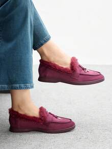 CUCCOO BIZCHIC Giày thể thao đế bằng lười thường ngày dành cho nữ - Màu Đỏ Sâu - Xem 3