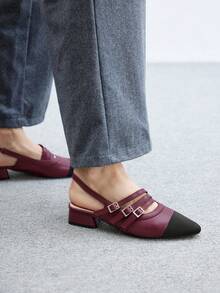 CUCCOO BIZCHIC Bailarinas de mujer con hebilla simple y punta afilada, elegantes, casuales, cómodas, zapatos de vestir slip-on para el trabajo, el trayecto, citas y ocasiones formales - Burdeos - Ver 3