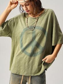 Bohemela Casual Solid Color Knit Crew Neck Short Sleeve Loose T-Shirt For Women