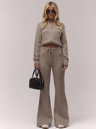 MUSERA Knitted Drawstring Waist Wide Leg Relaxed Trousers Bottoms Only Fall Autumn Old Money Cute Country Cottage Core Back To School Casual Lounge Pants For Women Butterscotch Elegant Evening Party