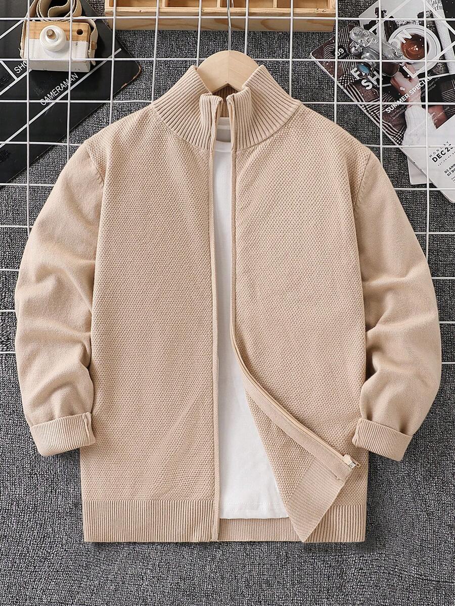 Tween Boy Khaki Thick Zip-Up Cardigan, Soft Fabric Suitable For Casual Wear, Spring/Autumn/Winter Christmas Halloween Autumn Fall Jumpers Sweaters Tops, Christmas Jumper