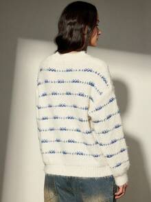 Aveloria Modichic Autumn/Winter New Slouchy Colorblock Fuzzy Soft Crew Neck Pullover Sweater - Multicolor - View 3