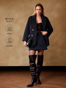 MOTF PREMIUM WOOL ZIPPER SKIRT, AUTUMN/WINTER - Navy Blue - View 2