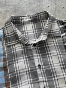 AXEPEAK Contrast Plaid Long Sleeve Button-Front Casual Shirt For Men, For Fall - Black and White - View 3
