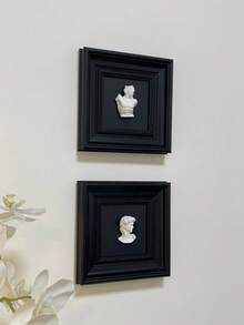 法式复古风格装饰画，高端古希腊半身像石膏墙饰，3D室内客厅挂饰 - 黑色 - 查看 2