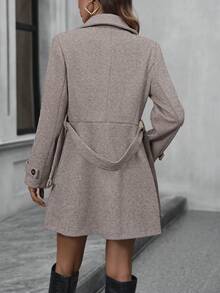 EMERY ROSE 女式纯色翻领长袖双排扣休闲羊毛大衣，秋冬