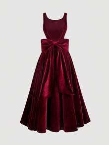 SHEIN MOD Women's Bowknot Backless Fitted Burgundy Velvet Dress,Fall / Winter, Autumn Clothes For Women,Thanksgiving,New Year Dress, Party,Wedding,Wedding Guest Party Dress ,Elegant Dresses For Ladies,Max Bow Dress,Chic Autumn,Fall New Style Women, Velvet Dresses